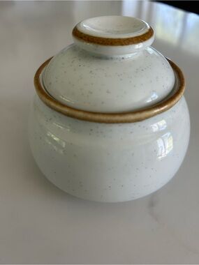 Mikasa Speckled Cream Ceramic Jar with Brown Trim